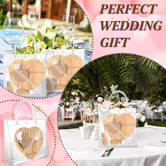 6 Set Heart Shaped Charcuterie Board Wood Mini Charcuterie Board With Cheese Knives Fork Set Bridal Shower Favors for Guest Bridal Baby Shower Prize Wedding Birthday Valentines Day (Wood color 01)