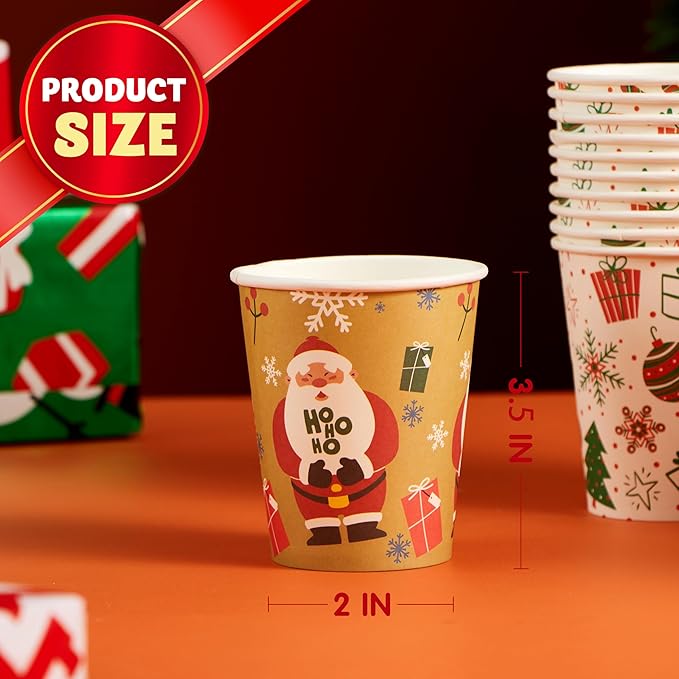 JOYIN 48 PACK Christmas Cups Disposable, 9 oz Paper Cups Holiday Winter Style Designs for Hot Chocolate Coffee & Tea, Xmas Party Drinkware, Party Supplies