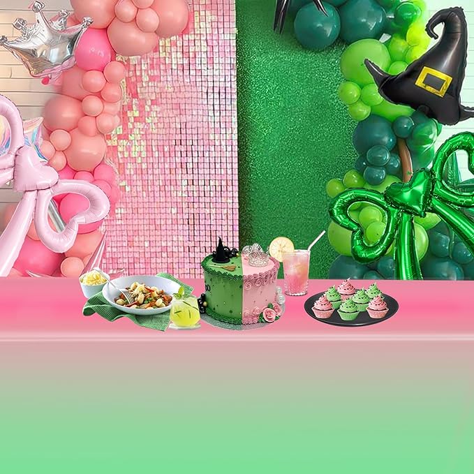 AFZMON 3 Pack Witch Birthday Party Decorations Tablecloth, Pink and Green Disposable Rectangle Plastic Table Decors Cloth for Kids Baby Shower Wedding Party Supplies, 54 x 108Inch