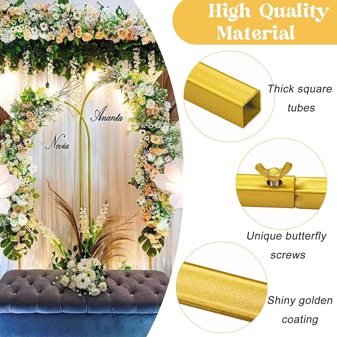 Fivenl Arch Backdrop Stand 6FT Balloon Arch Stand Stable Gold Wedding Arch Frame Metal Arch Backdrop Stand for Wedding Ceremony Birthday Party Bridal Baby Shower Banquet Decoration