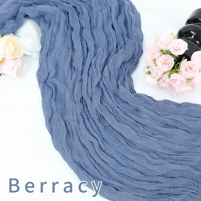1 Pack Cheesecloth Table Runner Rustic Sheer Boho Gauze 35 x 120 Inch Centerpiece Cheese Cloth for Bridal Baby Shower Summer Spring Decorations Dusty Blue
