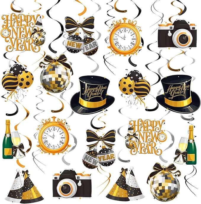 Gatherfun Happy New Year Party Decorations - New Years Eve Party Supplies Kit, New Year Hanging Swirls for New Years Decorations Celebration