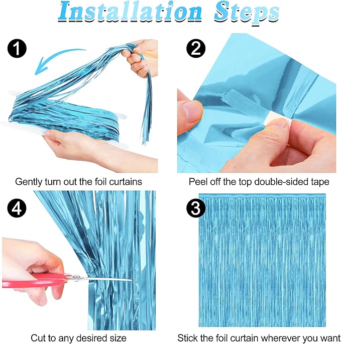 2 Pack Backdrop Curtains, 3.28 Feet x 7.05 Feet Sky Blue Tinsel Backdrop, Metallic Fringe Curtains Foil Tinsel Party Streamer, Winter Backdrop Happy Birthday Party Supplies