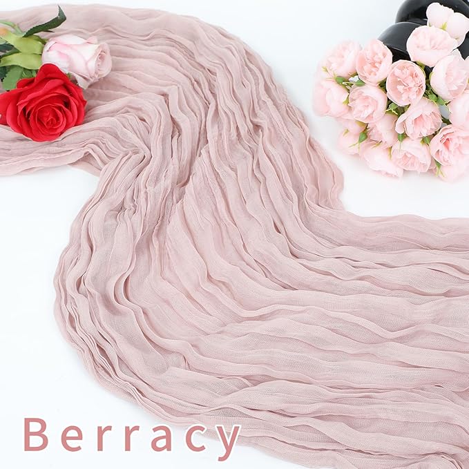8 Pack Cheesecloth Table Runner Rustic Sheer Boho Gauze 35 x 120 Inch Centerpiece Cheese Cloth for Bridal Baby Shower Summer Spring Decorations Dusty Pink
