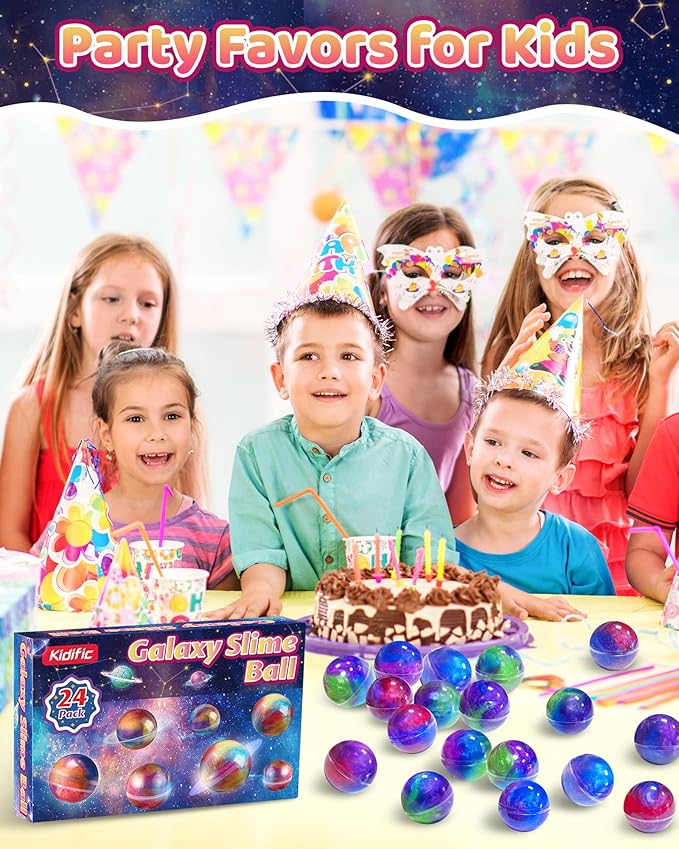 24 Pack Galaxy Slime Party Favors, Non-Sticky, Stress Relief Treasure Box Toys for Classroom Prizes Party Supplies, Student Gifts Goodie Bags Stocking Stuffers for Kids Boys Girls