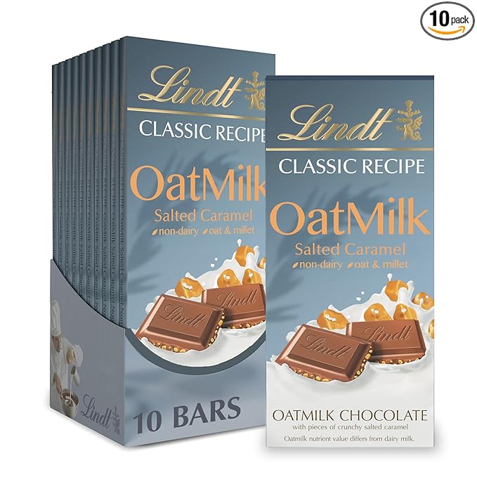 Lindt CLASSIC RECIPE Non-Dairy OatMilk Salted Caramel Chocolate Candy Bar, 10 Pack, 3.5 oz.