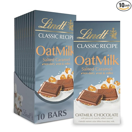 Lindt CLASSIC RECIPE Non-Dairy OatMilk Salted Caramel Chocolate Candy Bar, 10 Pack, 3.5 oz.