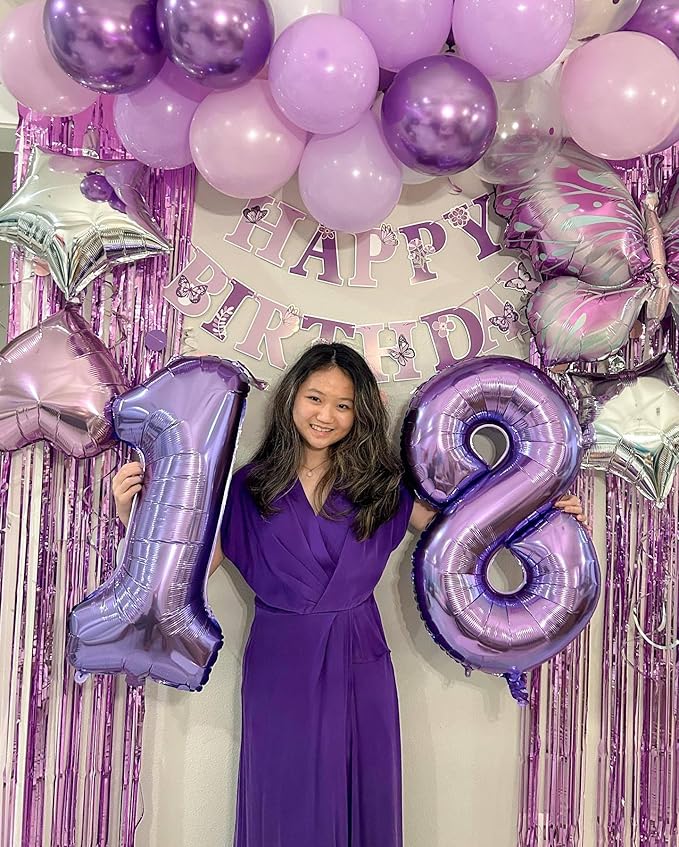 0 Balloon - Purple Birthday Number Balloons, 40 Inch Large Foil Balloons for Men Women Boys Girls Purple Themed Birthday Decorations