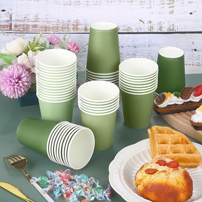 URATOT 60 Pieces 9 Ounce Sage Green Paper Cups Gradient Color Disposable Coffee Cups Party Cups Beverage Drinking Cups for Party, DIY and Holiday Party Supplies