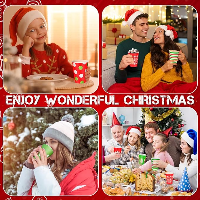 Yungyan 60 Sets Christmas Disposable Coffee Cups with Lids 12 oz Snowflake Paper Cups Xmas Hot Cocoa To-go Coffee Mug for Hot Cold Drinks Chocolate Tea Beverage Christmas Party Supplies