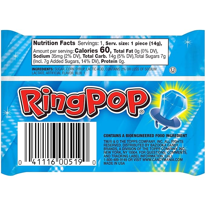 Ring Pop Individually Wrapped Blue Christmas Candy, 30 Ct Bulk Lollipop Pack, Raspberry Flavored Lollipop Suckers for Kids, Fun Candy Bulk for Stocking Stuffers, Christmas Gifts, Party Favors