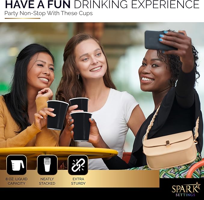 Disposable Paper Cups, 8 oz. Black Paper Coffee Cups, Strong and Sturdy Coffee Disposable Cups for Party, Wedding, Thanksgiving Day, Christmas, Halloween Hot Cups, Pack of 20