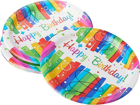 Multicolor Rainbow Ribbons Dinner Paper Plates - 9" (8 Count), Eye-catching & Eco-friendly - Perfect For Birthday Celebrations