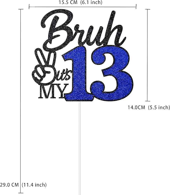 1 Pcs Bruh I'm 13 Cake Topper, Happy 13th Birthday Cake Pick, It's My 13th Birthday Party Decoration For Boys, Funny Boy Cheers To 13 Year Party Supply(Blue & Black)