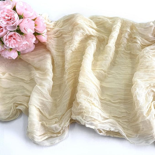 8 Pack Cheesecloth Table Runner Rustic Sheer Boho Gauze 35 x 120 Inch Centerpiece Cheese Cloth for Bridal Baby Shower Summer Spring Decorations Beige