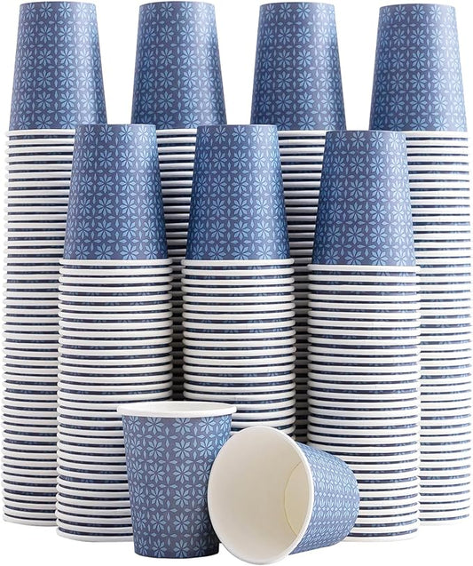 300 Pack Paper Cups 8 oz, Disposable Hot/Cold Beverage Drinking Cups, 8 OZ Paper Coffee Cups, Navy Floral Coffee Cups for Party, Picnic, Travel, and Events.