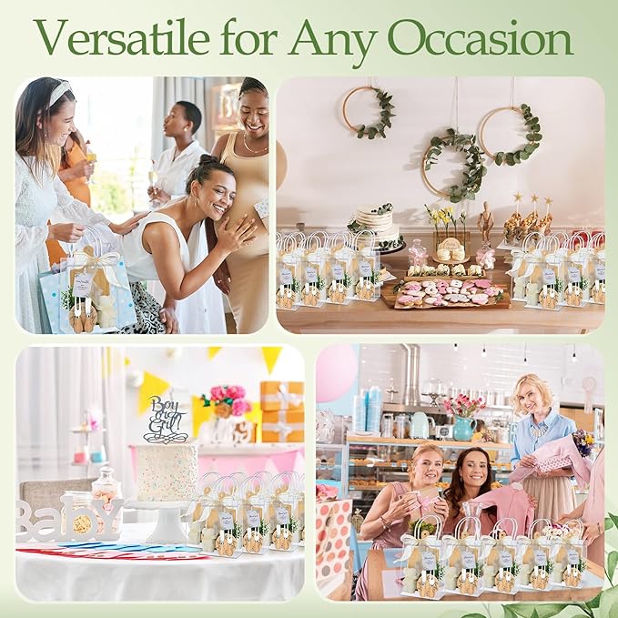 Honeydak 49 Pcs Baby Shower Prizes for Game Players 6 Sets Bamboo Cheese Board Fork Knives Coasters Towel Artificial Potted Plant Thanks Card Gift Bag for Baby Bridal Shower Wedding Favors(Square)