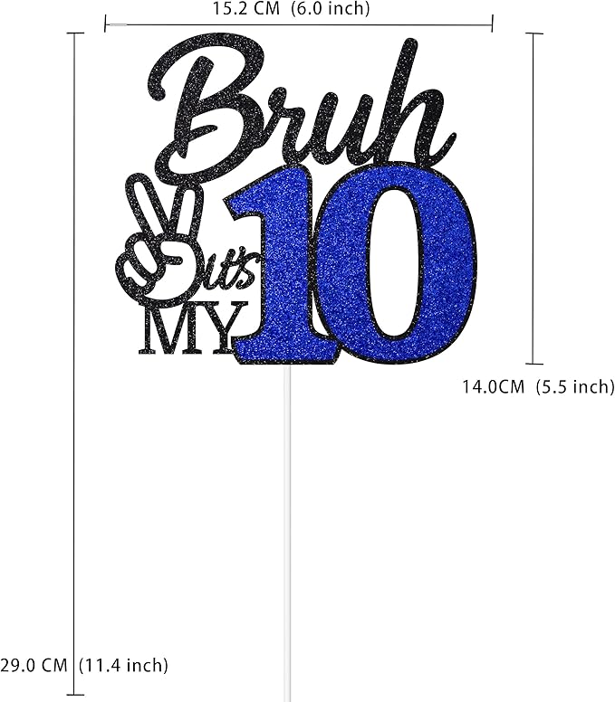 1 Pcs Bruh I'm 10 Cake Topper, Happy 10th Birthday Cake Pick, It's My 10th Birthday Party Decoration For Boys, Funny Boy Cheers To 10 Year Party Supply(Blue & Black)