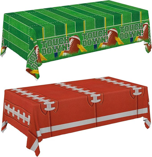 Gatherfun 2-Pack Football Decorations – Touchdown Tablecloth Set, 54x108 Disposable Plastic Covers for Game Party, Birthday Party & Football-Themed Favors