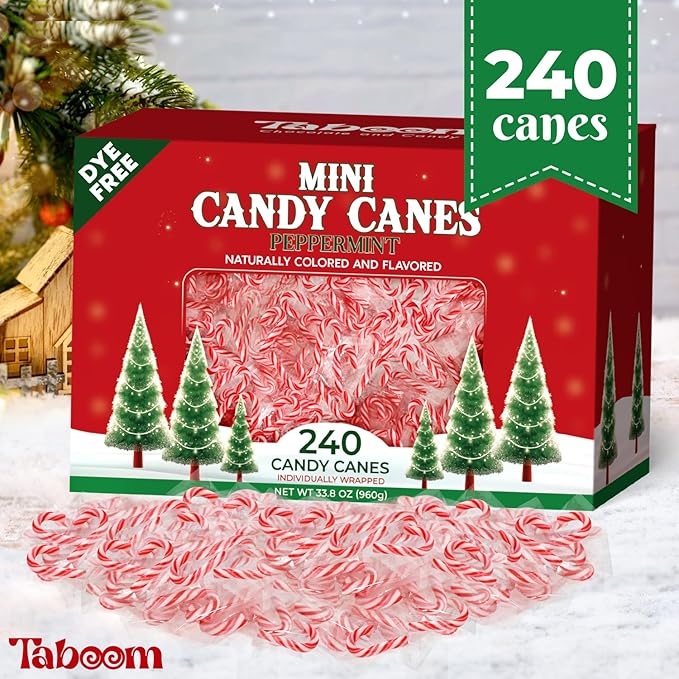 Bulk Mini Candy Cane Individually Wrapped 220 Pack - Small Peppermint Candy Canes Naturally Flavored Red & White Christmas Candy For Holiday Gifts, Stocking Fillers, Party Favors & Decorations