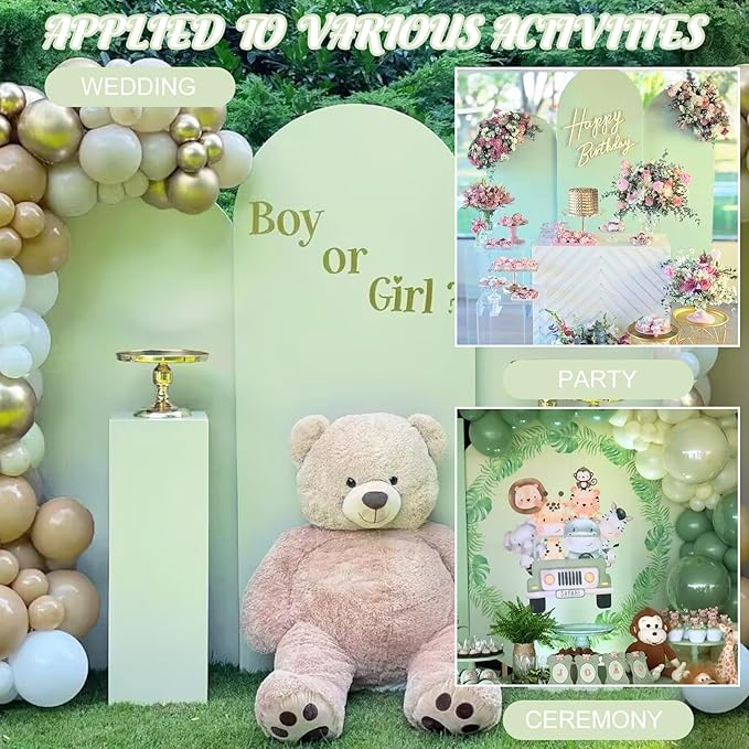 Metal Arch Stand and Cover Set,1 Sage Green Spandex Fitted Backdrop with 1 Gold Wedding Arched Stand Frame for Parties Birthday Baby Shower Bridal Banquet Decoration (6.6FT)