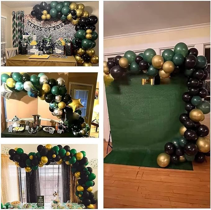 Balloons Green Black and Gold, 70pcs 12 Inch Dark Green Metallic Chrome Gold Black Latex Helium Balloons for Jungle Safari Theme Birthday Video Game Party Supplies Graduation Wedding Party Decorations