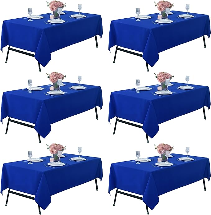 6-Pack 60x120 inch Royal Blue Table Cloths, Solid Stain and Wrinkle Resistant Oblong Tablecloth, Premium Plain Weave Polyester Fabric Rectangle Table Linen Covers for Hotel, Wedding