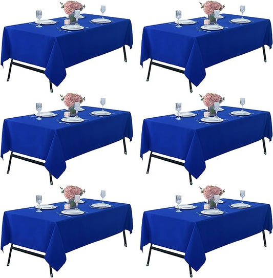 6-Pack 60x120 inch Royal Blue Table Cloths, Solid Stain and Wrinkle Resistant Oblong Tablecloth, Premium Plain Weave Polyester Fabric Rectangle Table Linen Covers for Hotel, Wedding