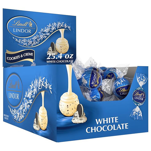 Lindt LINDOR Cookies and Creme White Chocolate Candy Truffles with Smooth, Melting Truffle Center, 25.4 oz., 60 Count