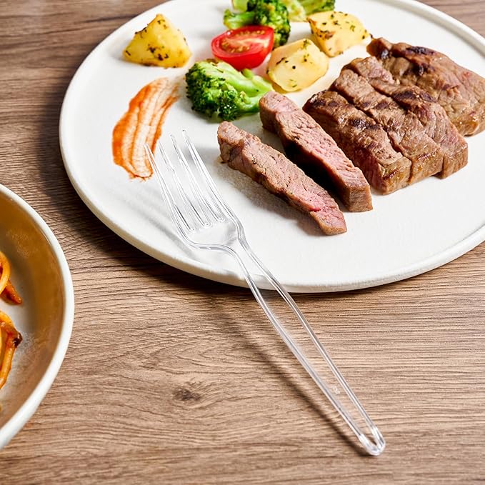 JOLLY CHEF [300 Count] Clear Plastic Forks,Heavy Duty Disposable Forks Plastic Utensils Perfect for Home, School, Party, Restaurant, Christmas or Daily use