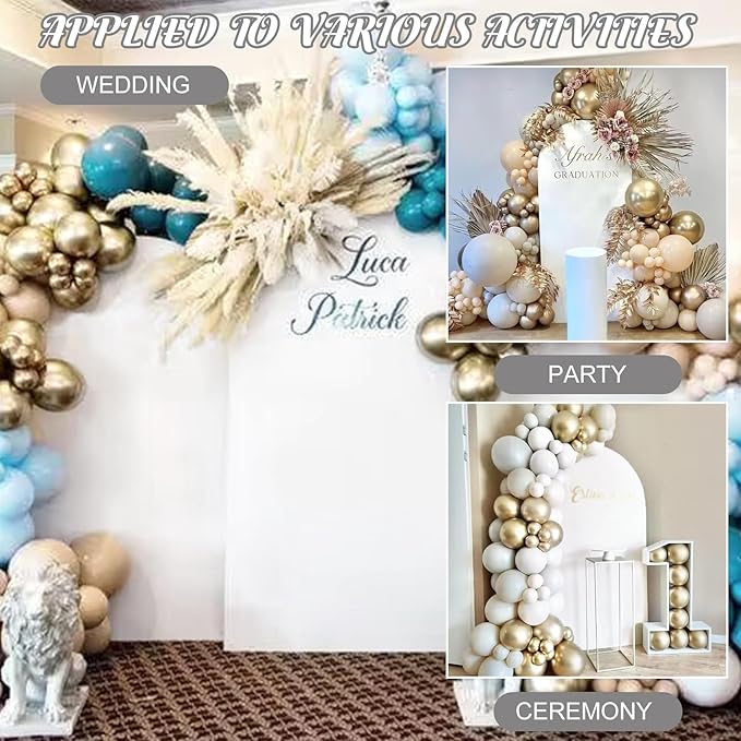 Metal Arch Stand and Cover Set,1 White Spandex Fitted Backdrop with 1 Gold Wedding Arched Stand Frame for Parties Birthday Baby Shower Bridal Banquet Decoration (6.6FT)