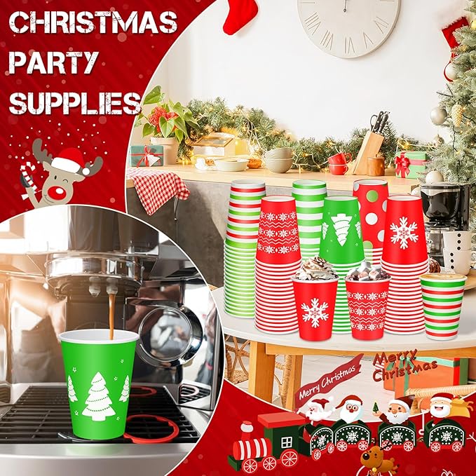 Yungyan 60 Sets Christmas Disposable Coffee Cups with Lids 12 oz Snowflake Paper Cups Xmas Hot Cocoa To-go Coffee Mug for Hot Cold Drinks Chocolate Tea Beverage Christmas Party Supplies