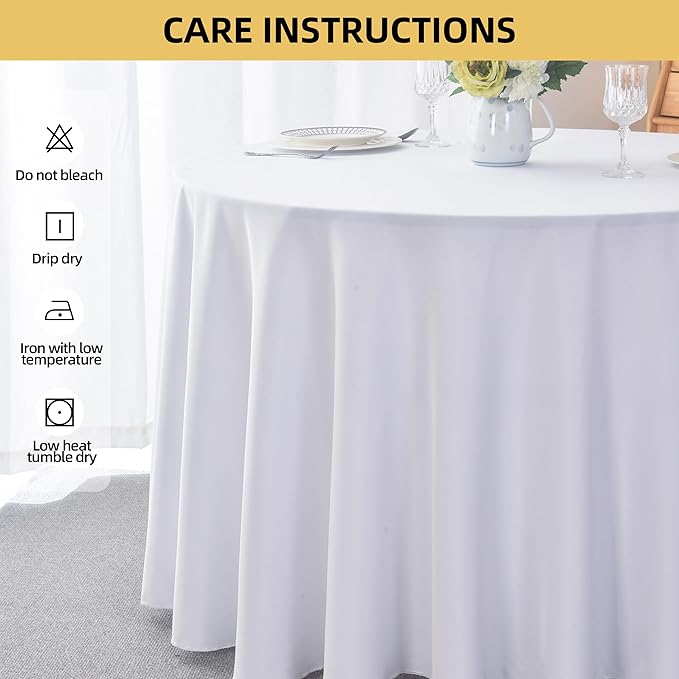 2-Pack Round 108-inch White Table Cloths, Solid Stain and Wrinkle Resistant Circular Tablecloth, Premium Plain Weave Polyester Fabric Table Linen Covers for Hotel, Banquet