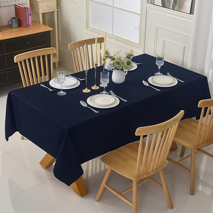 2-Pack 60x102 inch Navy Blue Table Cloths, Solid Stain and Wrinkle Resistant Oblong Tablecloth, Premium Plain Weave Polyester Fabric Rectangle Table Linen Covers for Hotel, Wedding