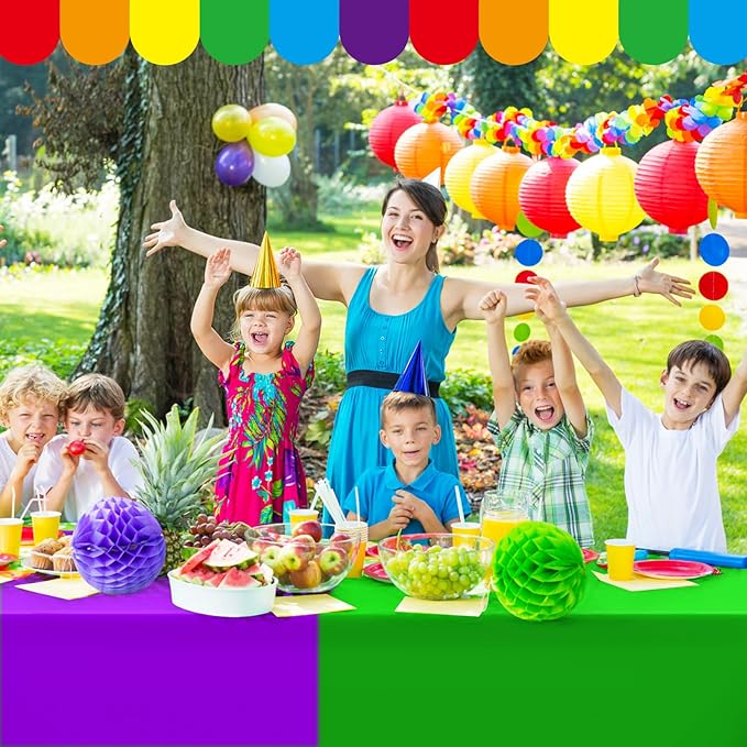 VAIPI 6 Pcs Rainbow Plastic Tablecloths Assorted Colorful Disposable Party Table Cloths Rectangle Pastel Table Covers for Wedding Birthday Neon Party Decor, 108'' x 54''