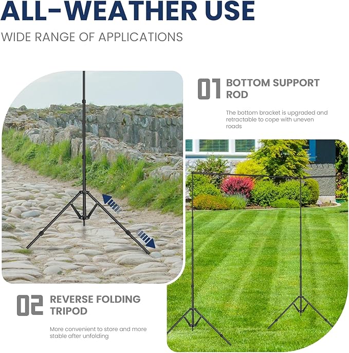 Jiang&Rong 8.5 x 20ft (H x W) Adjustable Photo Backdrop Stand Kit, Large Photography Background Stand with 308°Angle Rotatable Connector for Wedding, Birthday, Party