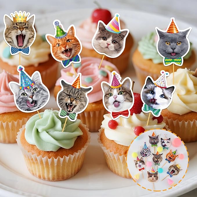Cupcake Toppers, 24 Pcs Cake Decorations (Pet Cat)