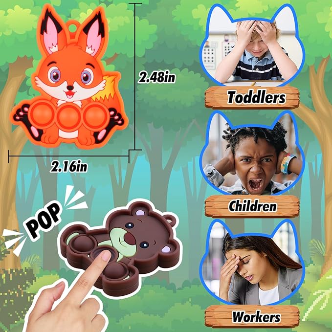 Kiss Monkey Kids Party Favors 16PCS Animal Sensory Toys, Mini Pop Fidget Toys Keychain, Goodie Bag Stuffers, Birthday Gifts, Small Prizes for Kids, Classroom Rewards