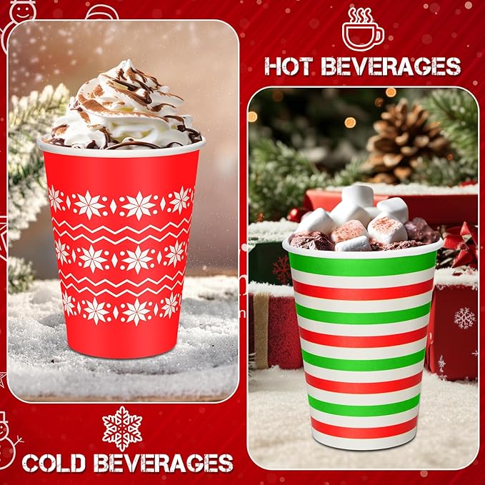 Yungyan 60 Sets Christmas Disposable Coffee Cups with Lids 12 oz Snowflake Paper Cups Xmas Hot Cocoa To-go Coffee Mug for Hot Cold Drinks Chocolate Tea Beverage Christmas Party Supplies