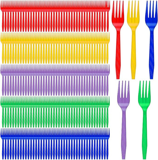 360 Pcs Rainbow Disposable Plastic Forks Bulk Colorful Disposable Cutlery Neon Plastic Forks for Holiday Party Picnics Restaurant Outdoor Events(Red Yellow Green Blue Purple)