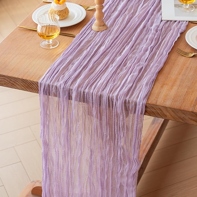 FEXIA 12 Pack Lilac Table Runner 35x120 Inches for Baby Shower Decoration Gauze Rustic Table Runner for Wedding Party First Communion Centerpiece Engagement Bridal Shower Boho Decoration