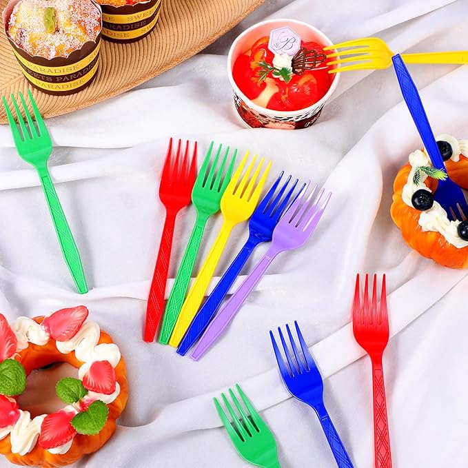 360 Pcs Rainbow Disposable Plastic Forks Bulk Colorful Disposable Cutlery Neon Plastic Forks for Holiday Party Picnics Restaurant Outdoor Events(Red Yellow Green Blue Purple)