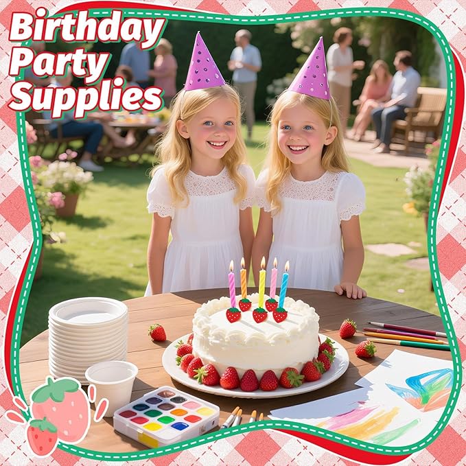 24 PCS Strawberry Cupcake Toppers Berry First Birthday Strawberry Ring Cake Topper for Fruit Baby Shower Berry Sweet Cupcake Decorations Party Supplies