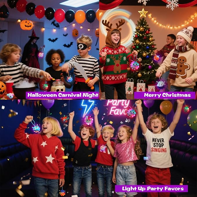 48 Pack Light Up Party Favors for Birthday, Glow in The Dark Party Supplies, Pop Fidget Toys Bulk 3D Stress Ball Toy, Squeeze Toys, Easter Filler, Classroom Prizes Stocking Stuffers for Adults Toddler