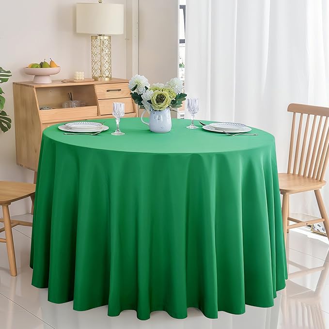 6-Pack Round 108-inch Forest Green Table Cloths, Solid Stain and Wrinkle Resistant Circular Tablecloth, Premium Plain Weave Polyester Fabric Table Linen Covers for Hotel, Banquet