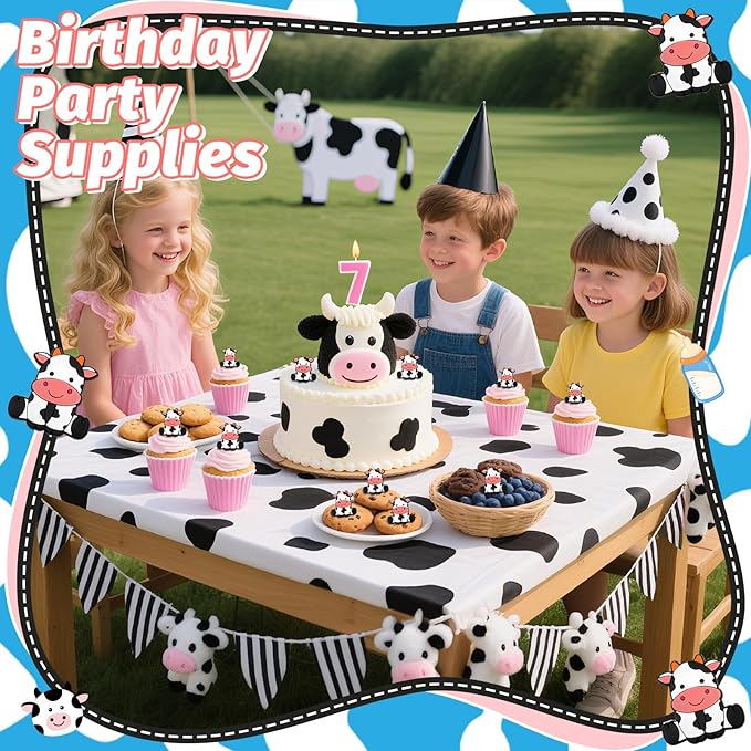24 PCS Cow Cupcake Toppers Farm Animals Theme Cupcake Ring Oh Baby Cow Cake Toppers Cake Decoration for Birthday Baby Shower Gender Reveal Party Favor Nursery Wild Party Supplies
