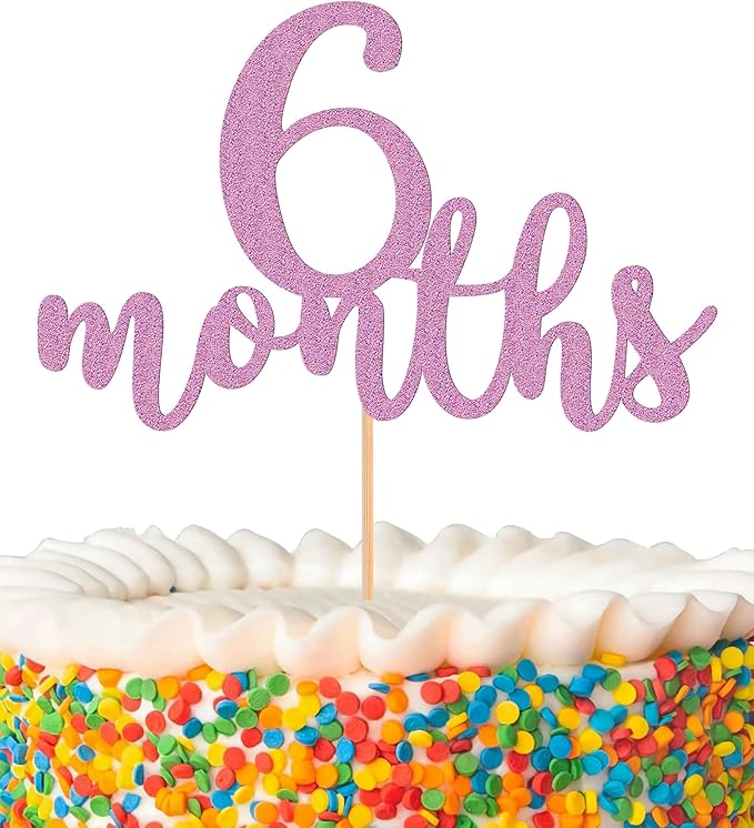 6 Months Cake Topper - Golden Glitter 1/2 Birthday Cake Decorations, Perfect for Baby Shower/Gender Reveal Party/Baby Party Photo Booth Props (Purple)