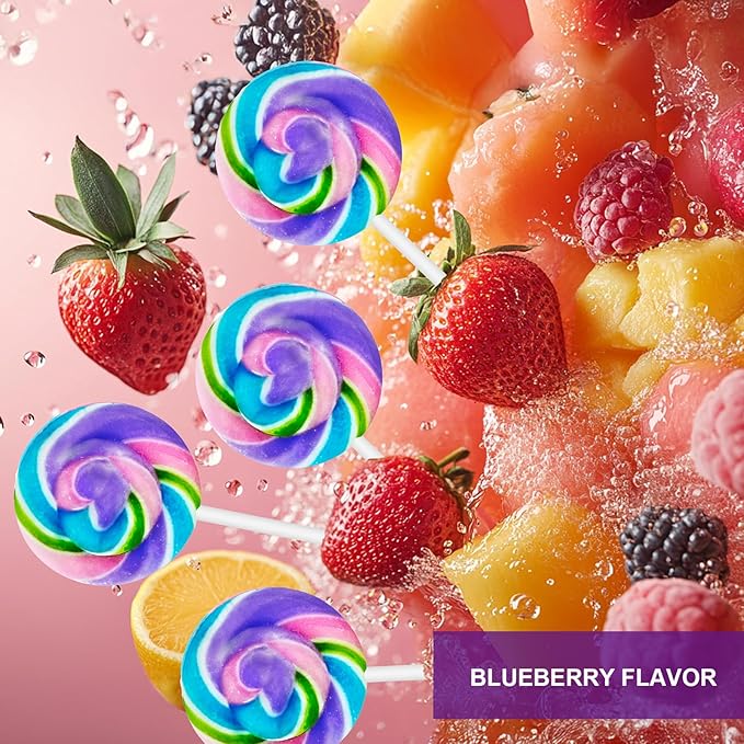 32 Pack Rainbow Swirl Blueberry Lollipops - Mermaid Lollipop Candies Individually Wrapped Bulk for Birthday Party Candies, Girls Baby Shower Unicorn Candy Lollipops Suckers