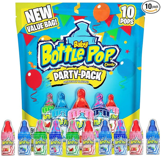 Baby Bottle Pop Candy Lollipops Variety Pack – 10 Ct Bulk Lollipops with Dipping Powder, Full Size, Individually Wrapped Christmas Candy for Party Favors, Holiday Gifts & Stocking Stuffers