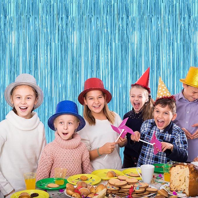 8 Pack Party Decorations, 3.28 FT x 7.05 FT Party Streamer, Metallic Sky Blue Tinsel Backdrop Fringe Curtains Party Decorations, Light Blue Birthday Backdrop Photo Booth Props